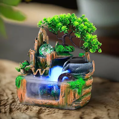 Tabletop Rockery Water Fountain Indoor Waterfall LED Light Home Feng Shui Decor • $46