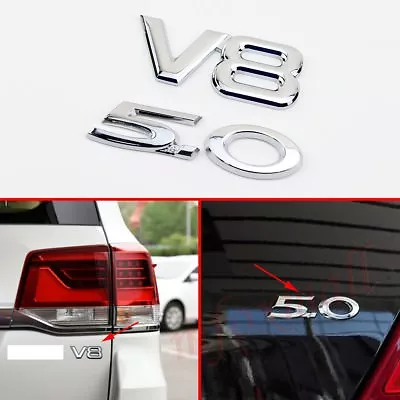 £8.94 • Buy Chrome Metal 3D V8+5.0 Emblem Logo Badge Decal Sticker Car Door Body Decoration