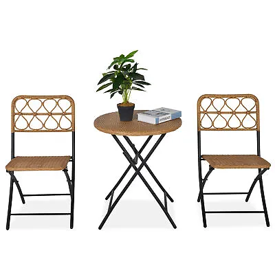 Outsunny 3 PCS Folding Rattan Wicker Bistro Set Coffee Table Set Natural • £99.99