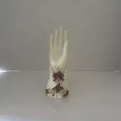 Vintage Porcelain Lady Hand Ring Jewelry Holder 8” Display Glove Pink Roses • $17.95