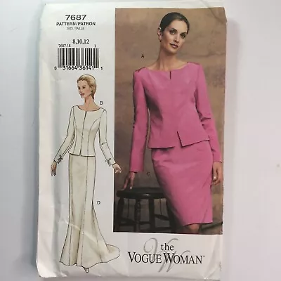 Vogue 7687 Bateau Neck Shaped Jacket Gored Skirt Ladies New Uncut Pattern • £19.50