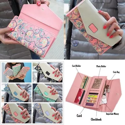 Women's Floral Envelope Wallet Leather Clutch Bag Long Card Holder Purse Handbag • $7.83