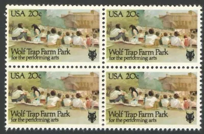 Vintage Unused US Postage Block 20 Cent Stamps WOLF TRAP FARM PARK PerformingArt • $3