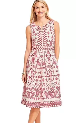 Talbots Bandana Paisley Fit & Flare Floral Sleeveless Dress Size 2 Red Midi • $47.95