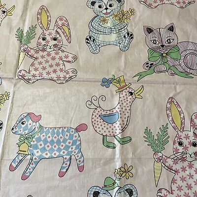 Vintage Juvenile Animal Print Polished Cotton 36  W X 40” Pink W Ducks Lambs Bun • $16