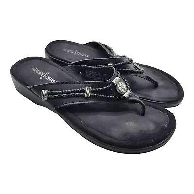 Minnetonka Shoes Womens 9 Silverthorne Flip Flop Sandals Black Silver Concho  • $26.39