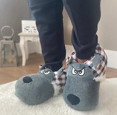 £12.95 • Buy Mens Dog Face 3d Slippers Mules Boys Novelty Fluffy Warm Gift Boots Size
