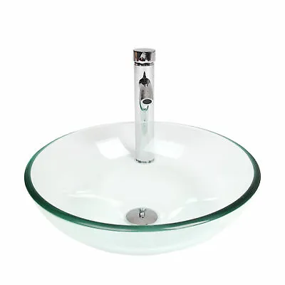 £69.99 • Buy GLASS BASIN SINK WASH BOWL CLEAR BATHROOM COUNTERTOP 420mm - **SALE** - UK SELER