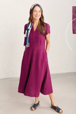 £51.97 • Buy Seasalt Women's Dress - Purple Carved Wood Linen Dress - Regular - Cassis