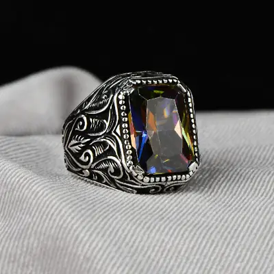 Man Mystic Topaz Ring  Colorized Stone Ring  Handmade Ring  Turkish Handmade • $85
