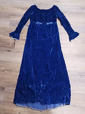 Vintage 1960s Blue Velvet Gown Dress Druid Bard Long Priestess Formal • $26.99