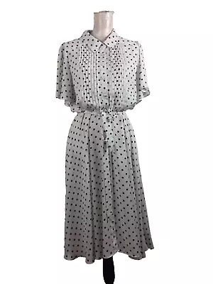 Nanette Lepore Sheer White And Black Polka Dot Button Front Size 14 Midi Dress • $29.99