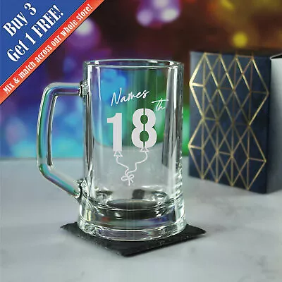 Personalised Engraved Tankard Beer Mug Stein Happy 18th Birthday Balloon Design  • £12.95