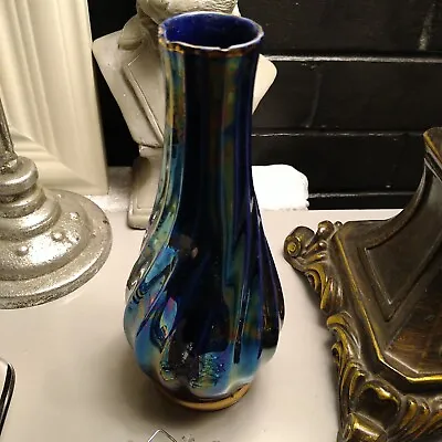 1930's Vintage Sadler Majestic Lustre Blue Spiral Pottery Vase • £9.99