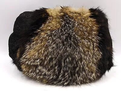 Vintage Muff Hand Warmer Wool W/Fur Zipper Coin Purse 9 X 7.5 In. Very Good • $19.94