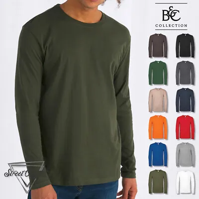 £8.51 • Buy Mens Long Sleeve T-Shirt Soft Cotton B&C 150 Crew Neck Top Quality Ringspun Tee