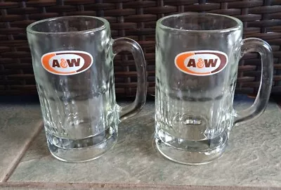 Vtg A&W (AW) Root Beer Soda Mug 6'' Tall 12  Dimple Sides Very Heavy Glass Set 2 • $16.99