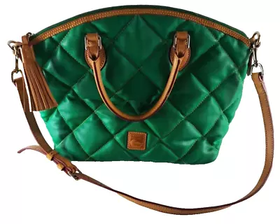 Womens Dooney & Burke Bag Purse Satchel Green Quilted Faabric Leather Trim • $79.99