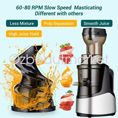 Cold Press Juicer Slow Masticating Fruit Juicer 150W 75mm Wide Chute For Vegies • $99.99
