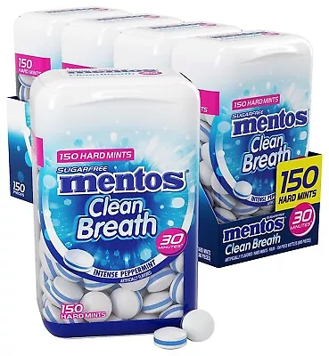 Mentos Clean Breath Sugarfree Hard Mint 150 Pieces Intense Peppermint (4 Bottl • $23.49