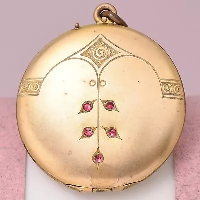 Antique Art Nouveau Jugendstil 1.25” LARGE Rose Gold Filled Paste Pendant Locket • $9.99