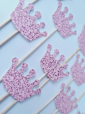 £2.99 • Buy Pink Metallic Glitter Princess Crowns Cup Cake Toppers/Flags Birthday/Party 12no