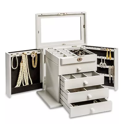 $119.99 • Buy Extra Large Wooden Jewellery Box Rings Storage Cabinet Earring Display Organiser