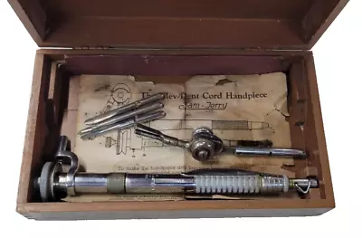 Vintage Clev-Dent Cord Handpiece Dental Drill With Attachments In Wooden Box • $15.99