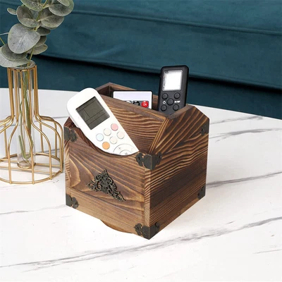 £15.91 • Buy Wooden Phone/TV Remote Control Storage Box Home Desk Container Holder Organizer