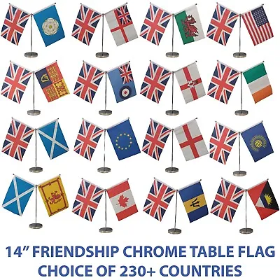 £1.99 • Buy LARGE Chrome Friendship Table Flag Choose From 230+ Countries FREE UK Delivery!