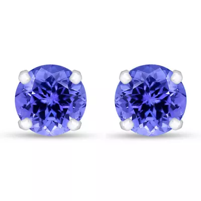 Solitaire Stud Earrings 6mm Round Tanzanite Gemstones Genuine 10K Solid Gold • $116.99