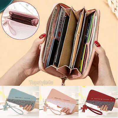 Large Capacity Leather Wallet Long Purse Ladies Phone Card Holder Case Clutch UK • £6.95