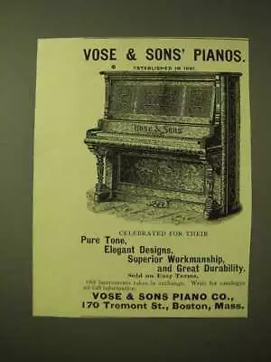 1893 Vose & Sons Pianos Ad - Celebrated For Their Pure Tone Elegant Designs • $19.99