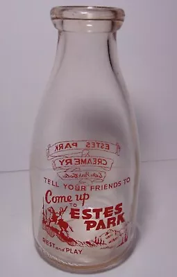 WWII SCARCE Vintage Quart Milk Bottle Estes Park Creamery Colorado Lady On Horse • $139.99