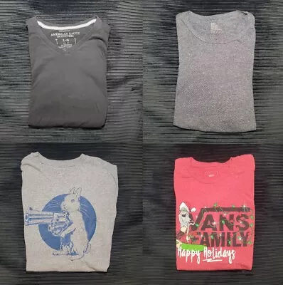 Men's LARGE Shirts/T-Shirts | 2 Graphic 1 Plain 1 V-Neck | Lot Of 4 | Used | • $20