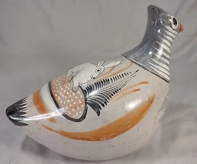 Vintage Tonala Mexico Mexican Burnished Pottery 6  X 7.5  Quail Figurine Rabbit  • $14