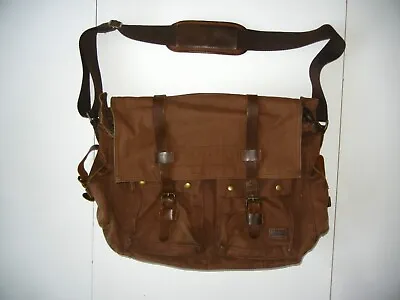 LIFEWIT Brown Heavy CANVAS/LEATHER MESSENGER BACKPACK Cross-Body School Book Bag • $46.74