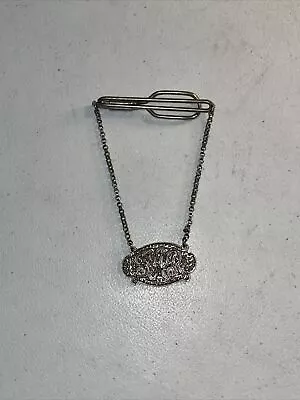 Vintage Sterling Silver Marcasite Tie Bar Chain Monogram Slide Tag  PAR  Clasp • $21.99