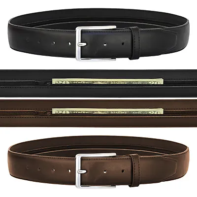 Men’s Leather Money Belt W/ Hidden Zipper Compartment: Travel Bills New • $8.95