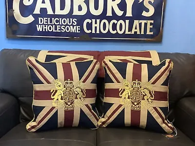 Royal Crest Vintage Union Jack Pair Of Cushions By Woven Magic (T Dyed 18x18 In • £59.95