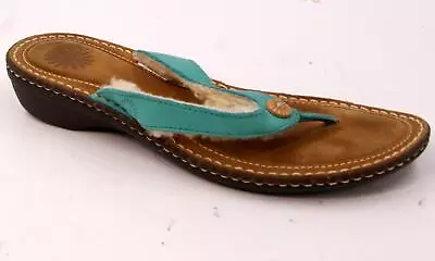 UGG Hamoa 1791 Women's Teal/Blue Shearling Button Flip Flops Slip-On Sandal Sz 9 • $27.82