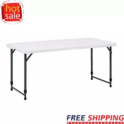 4 Ft Rectangle Folding Table Adjustable Height Durable Indoor Outdoor Plastic US • $39.97
