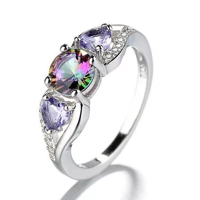 925 Sterling Silver Rainbow Mystical Fire Topaz Wedding Engagement Ring Size 9 • $15.74