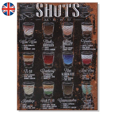 £3.95 • Buy Metal Signs - SHOTS MENU Retro Plaque Vintage Kitchen Sign Pub Bar Garage Shed