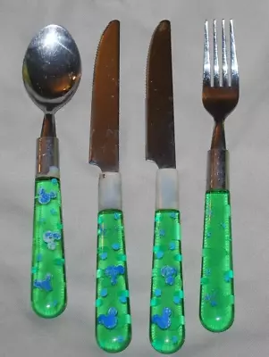 Set Of 4 Adult Size DISNEY Flatware Set Mickey Mouse Fork Spoon Knives Green • $19.99