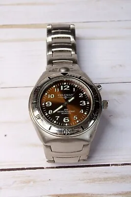 Men's COLEMAN Watch Steel Case Brown Dial Silver Tone Quartz Bat. 30m WR 40-117 • $34.95