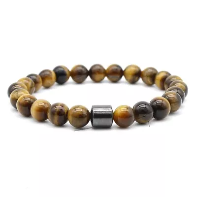 £3.99 • Buy Natural 8MM Tiger's Eye Magnetic Black Hematite Round Bead Bracelet Men Women UK
