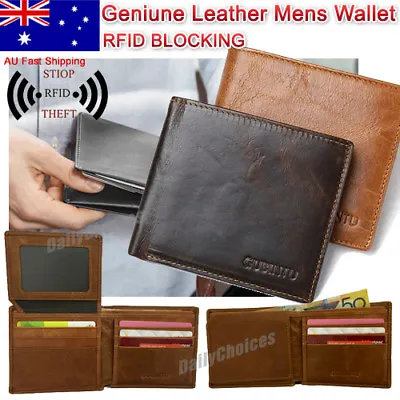 $15.85 • Buy Luxury Leather Mens Purse Bifold Credit Card Wallet RFID Blocking Anti Scan AU