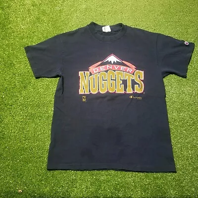 Vintage Champion Denver Nuggets Shirt Men’s Medium Blue NBA Basketball Logo 90s • $20.99