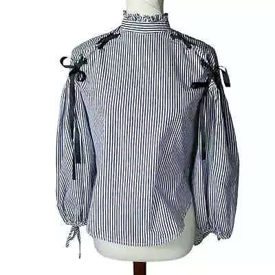 Zara Striped Ruffle Neck Blouse With Lace / Tie-Up Detail Size S • $19.80